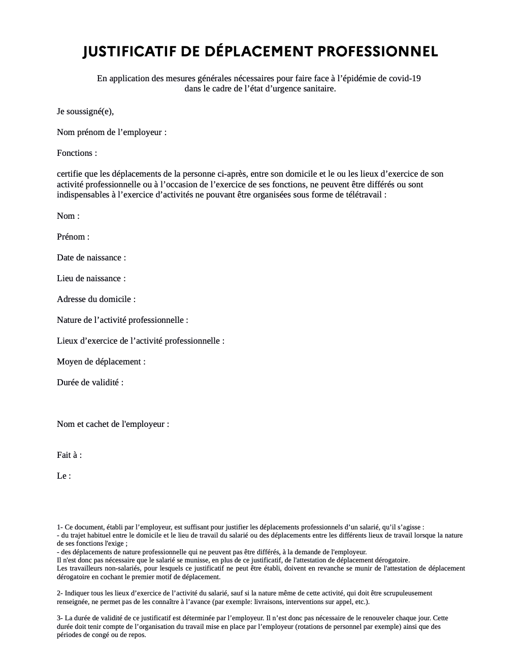 Attestation de déplacement à télécharger gratuitement - Nouvelle attestation de sortie lié au reconfinement