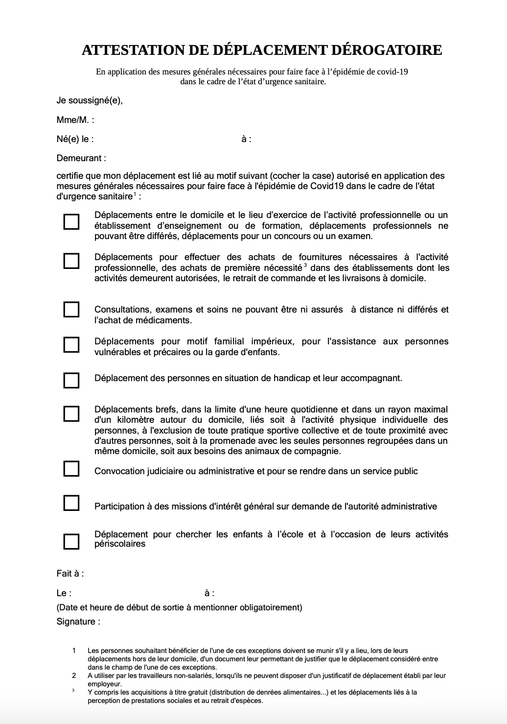 Attestation de déplacement à télécharger gratuitement - Nouvelle attestation de sortie lié au reconfinement